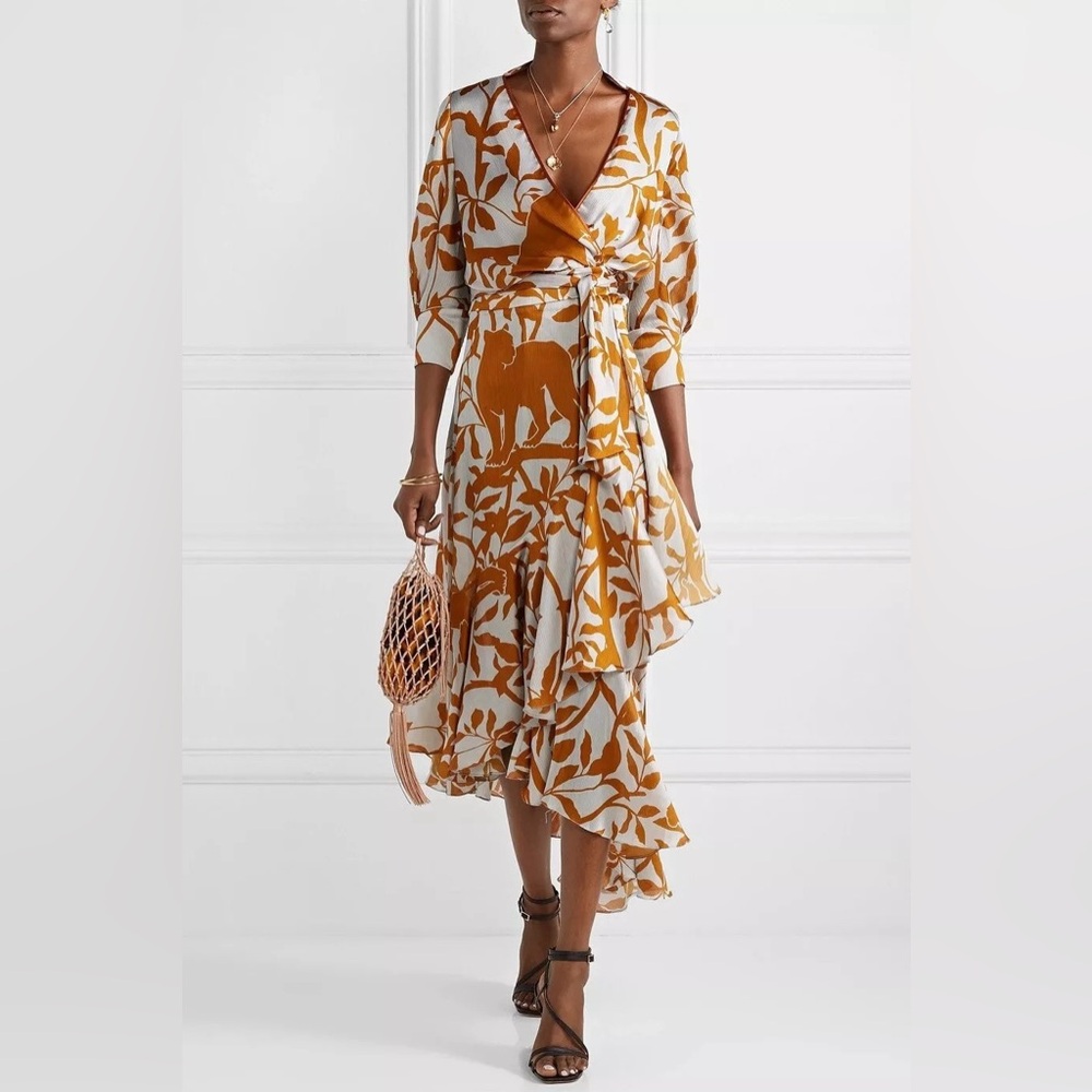 NWOT JOHANNA ORTIZ Journal of the Traveler Printed Crepe Midi Wrap Dress